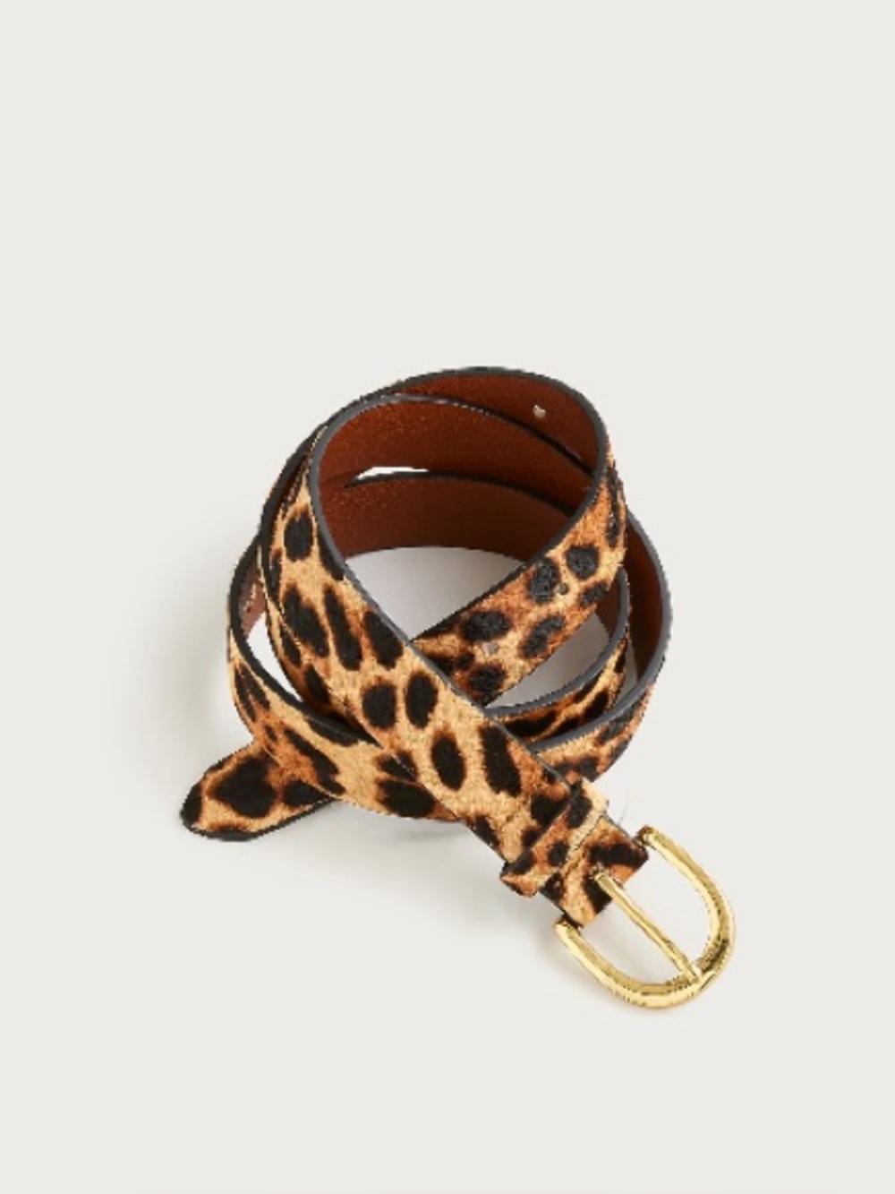J. Crew Belt Genuine Leather Leopard Print Faux Calf Hair Belt with Brass Buckle